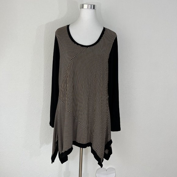 Philosophy Tunic Top Womens XXL Long Sleeve Scoop Neck Black Tan Striped NWT - Picture 2 of 16